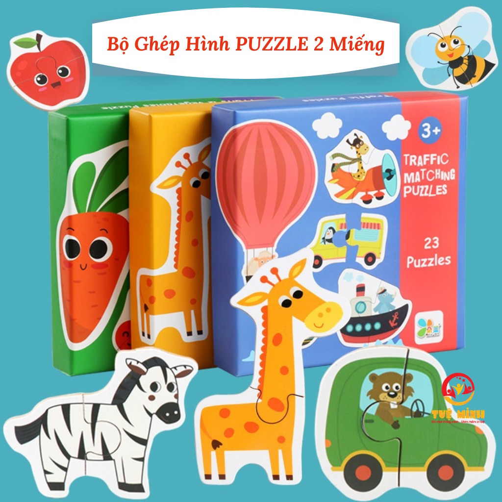 [Mã LIFETOYS1 giảm 30K đơn 99K] Xếp Hình 2 Mảnh Ghép Bằng Gỗ Tuệ Minh Có Hộp Đựng Theo Chủ Đề Cho Bé Từ 2 Đến 3 Tuổi