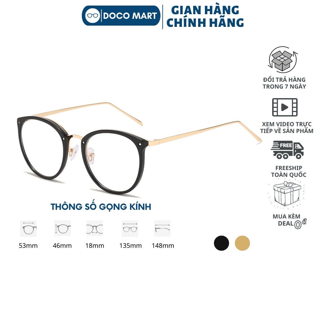 Gọng kính cận nữ mắt tròn phù hợp với nhiều khuôn mặt, gọng kim loại mạ vàng 509