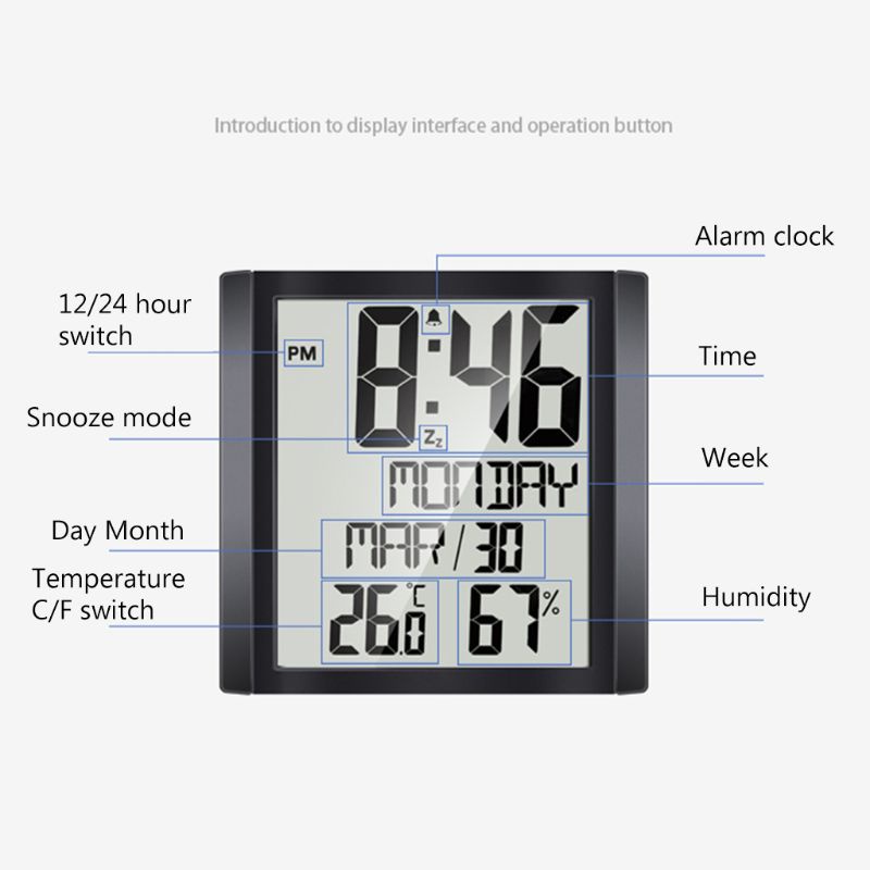 Pcf * Đồng Hồ Kỹ Thuật Số Để Bàn Kỹ Thuật Số Siêu Lớn Có Lịch Và Đo Độ Ẩm Trong