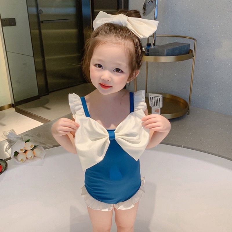 Bikini hottrend 2022 kèm nơ turban - Bộ bơi bé gái liền thân nơ ngực kèm turban