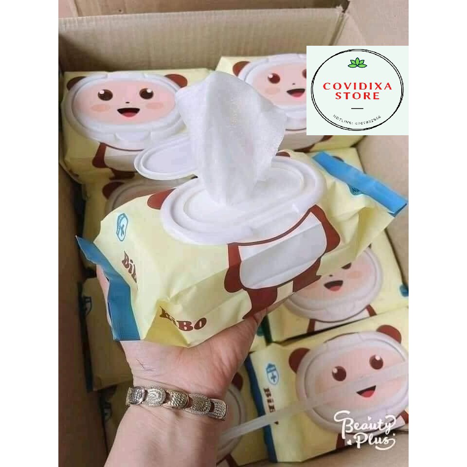Giấy ướt Bibo không mùi 100 tờ rút khăn giấy ướt sản xuất theo tiêu chuẩn hàn quốc độ ẩm vừa phải không nhớt trên da