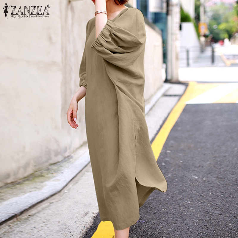 Đầm ZANZEA tay lửng màu trơn đơn giản hợp thời trang