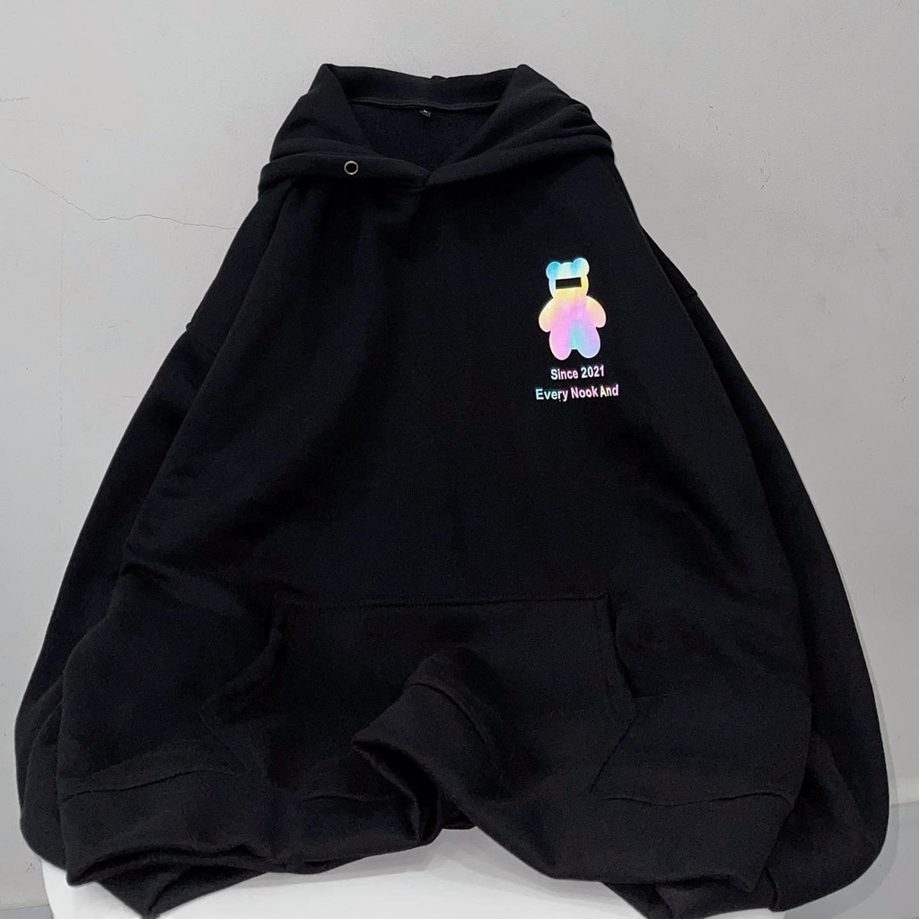 [Ảnh thật] Áo hoodie gấu phản quang (trắng - đen)