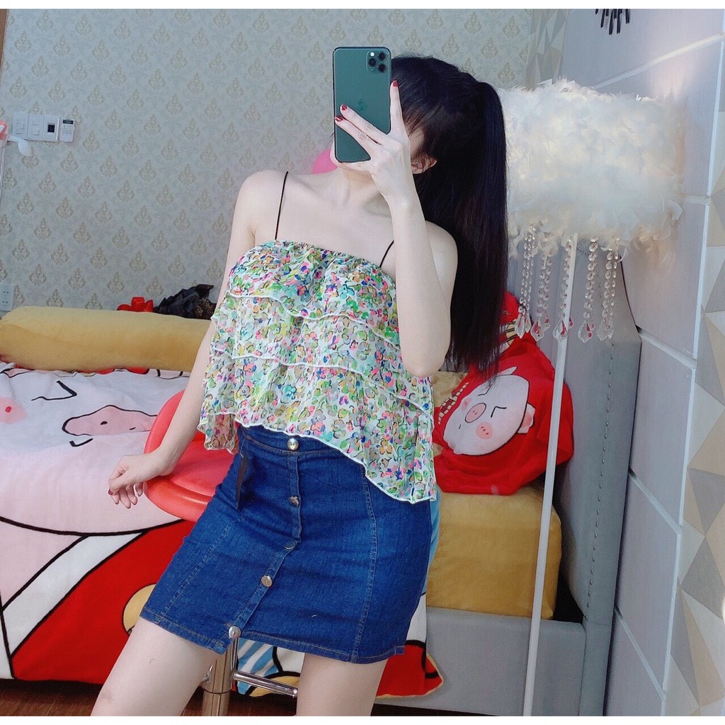 áo kiểu 2 dây 3 tầng hoa họa tiết xinh đủ màu xinh tươi hot