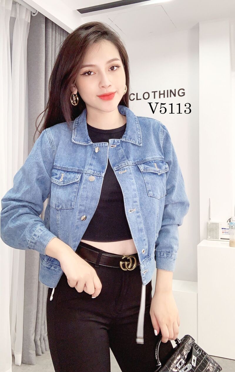 Áo khoác Jeans nữ 2 túi trước ngực LIIN Clothing V5113 | BigBuy360 - bigbuy360.vn