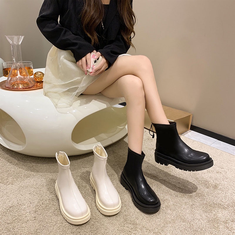 Giày Bốt Martin Cổ Thấp Đế Dày Có Khóa Kéo Thời Trang Thu Đông 2022 Phong Cách Hàn Quốc Cho Nữ