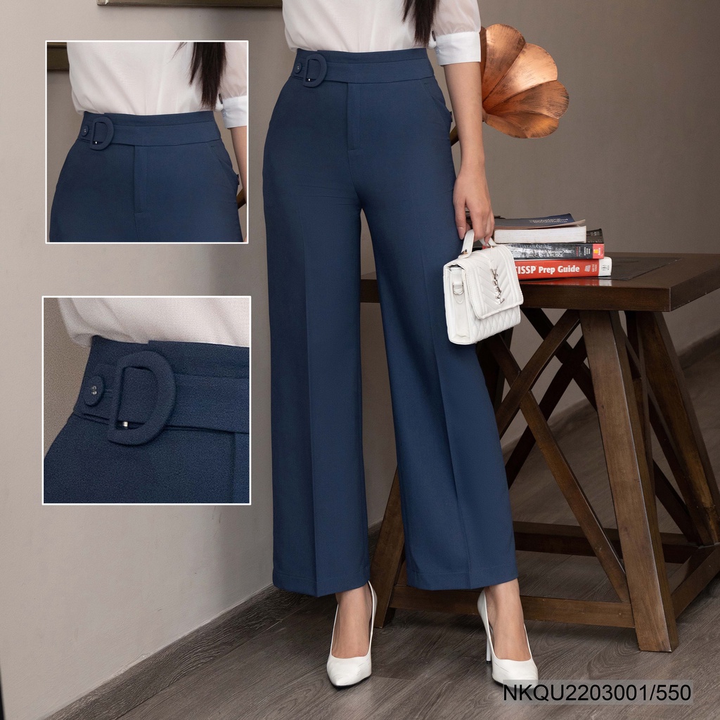 Quần Tây, Quần Vải Nữ Công Sở  UK Fashion Ống Rộng, Ống Suông Thiết Kế Đai Chữ D, Thanh Lịch, Nhẹ Nhàng NKQU2203001