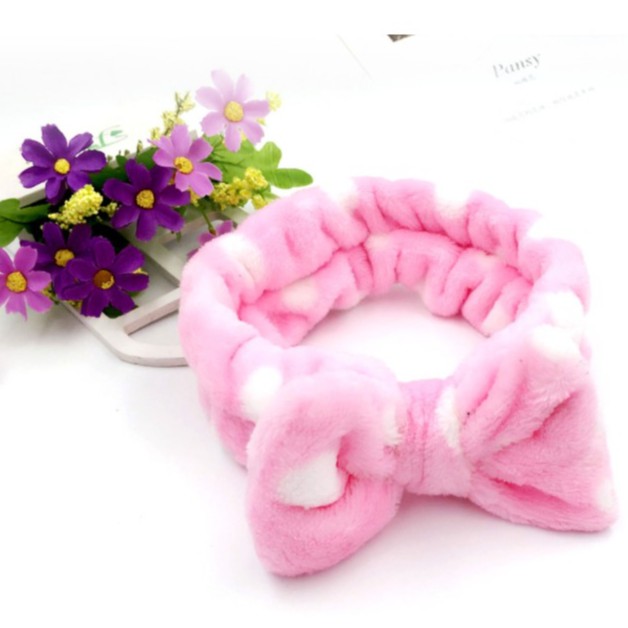 Băng Đô Nơ Hồng Chấm Bi Trắng Dày Mềm Mịn Xu Hướng Hàn Quốc Hot Trend