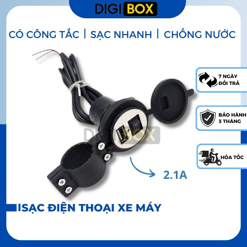 Sạc điện thoại xe máy bằng ắc quy cổng sạc usb có công tắc