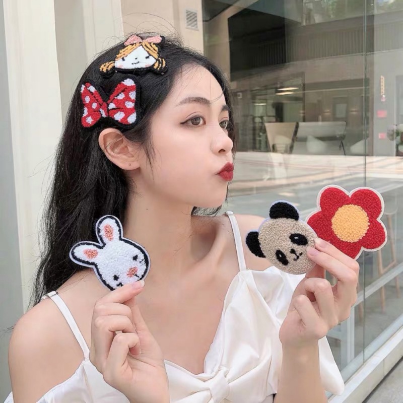 Kẹp tóc vải len kiểu dáng hoạt hình Hàn Quốc đáng yêu cho bé