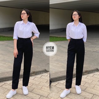 Combo Quần Tây Nút Giữa Có Đĩa Và Áo Sơ Mi Trắng Tay Dài Form Rộng Đi Học Đi Làm Công Sở