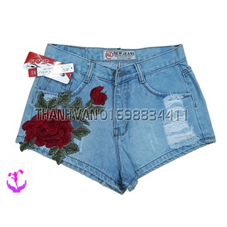 Quần đùi bò nữ thêu bông giá rẻ -2998