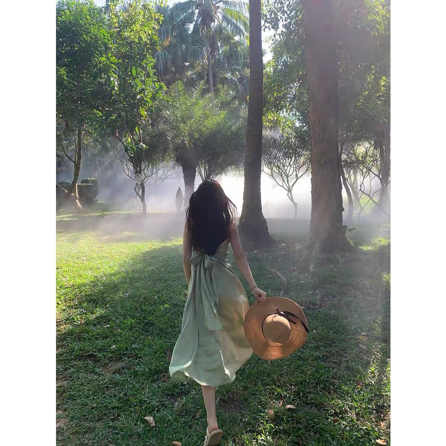 Đầm Maxi ,Váy Maxi Hở Lưng Thắt Nơ Sau Màu Xanh Ngọc Siêu Xinh cho Nữ