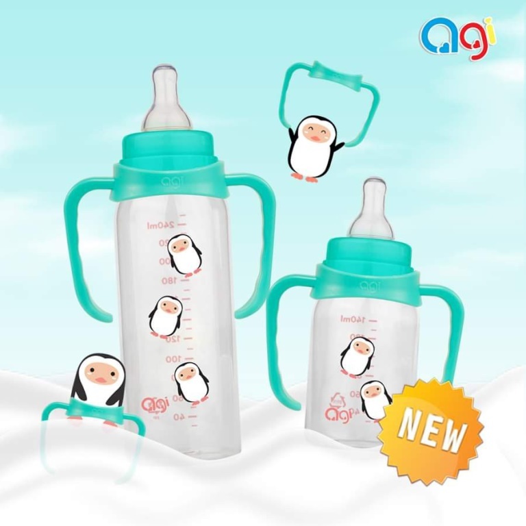 (Mẫu mới nhất) Bình sữa Agi có tay cầm cổ hẹp 140ml/250ml (Công Nghệ Hàn Quốc)