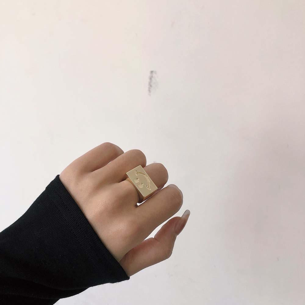 Nhẫn Đeo Ngón Tay Hình Trái Tim / Vuông / Mặt Cười Bằng Kim Loại Tráng Men Thời Trang Hàn Quốc Cho Nữ