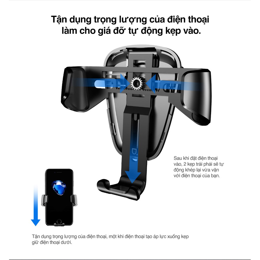 Giá đỡ điện thoại Baseus Gravity Car Holder gắn trên cửa gió điều hòa xe hơi, ô tô | BigBuy360 - bigbuy360.vn