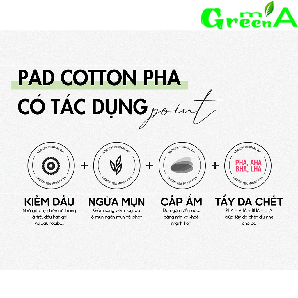 Tẩy Da Chết Trà Xanh Neogen Dermalogy Green Tea Moist PHA Guaze Peeling Pad 30 Miếng [NHẬP KHẨU CHÍNH HÃNG] | BigBuy360 - bigbuy360.vn