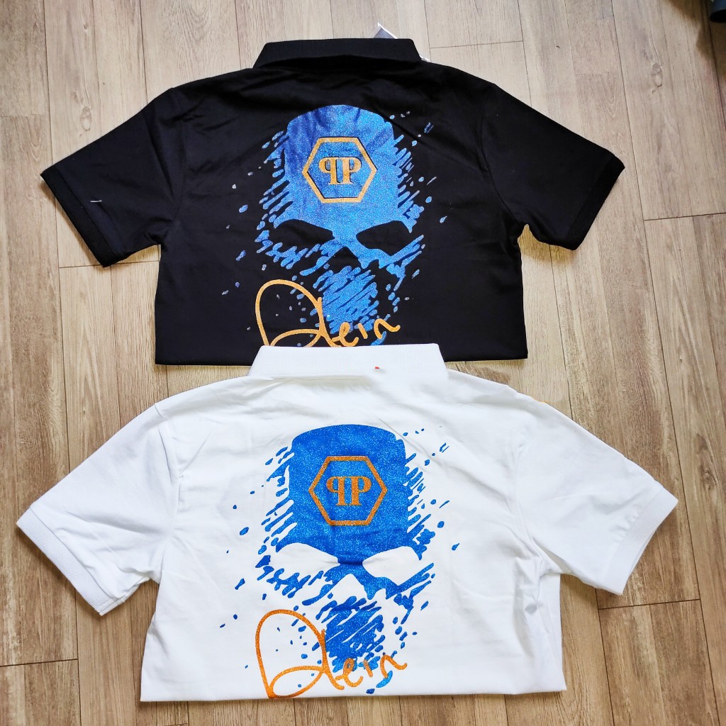 Áo thun nam cổ trụ áo thun polo nam in hình đầu lâu ánh nhũ mẫu mới với chất vải co dãn không phai xù khi giặt | BigBuy360 - bigbuy360.vn