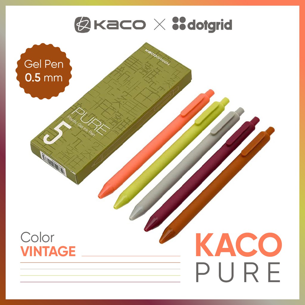 Bộ 5 bút gel KACO PURE loại Vintage mực nhiều màu (hàng chính hãng)