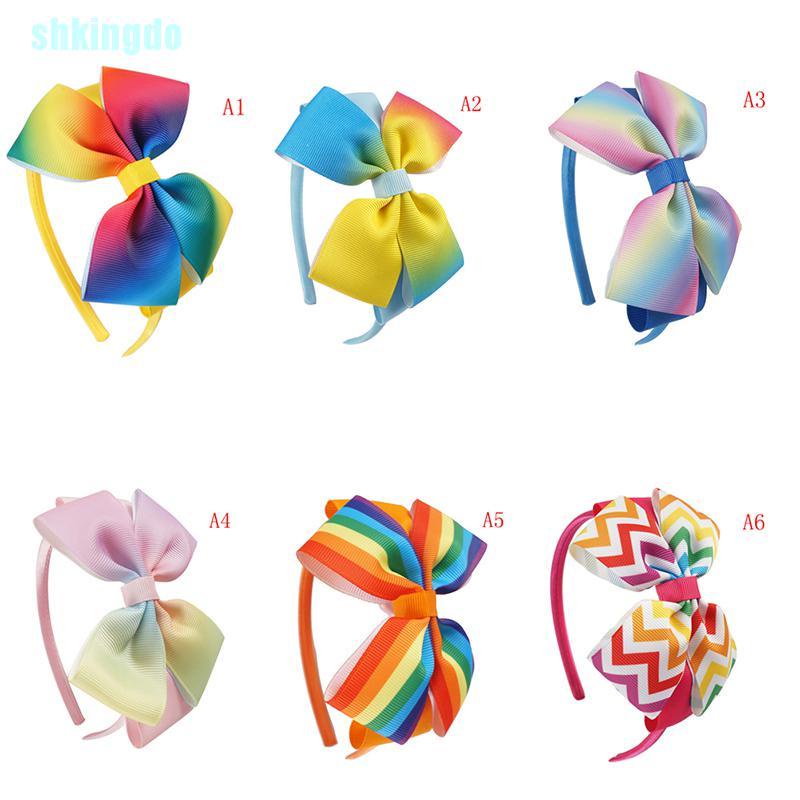 Băng Đô Cài Tóc Họa Tiết Cầu Vồng Dễ Thương Cho Bé Gái