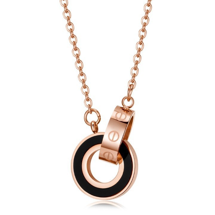 Dây Chuyền 2 Khoen Tròn Lồng Nhau Titan Ko Đen TT 1818