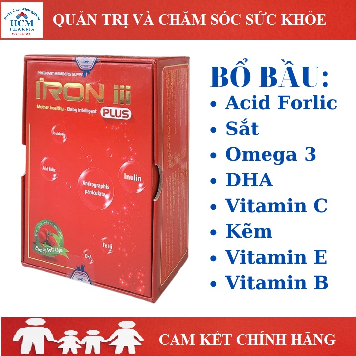 Sắt vitamin DHA cho bà bầu pregnancy IRON III PLUS with Omega 3 vitamin C kẽm 30 viên BPC05