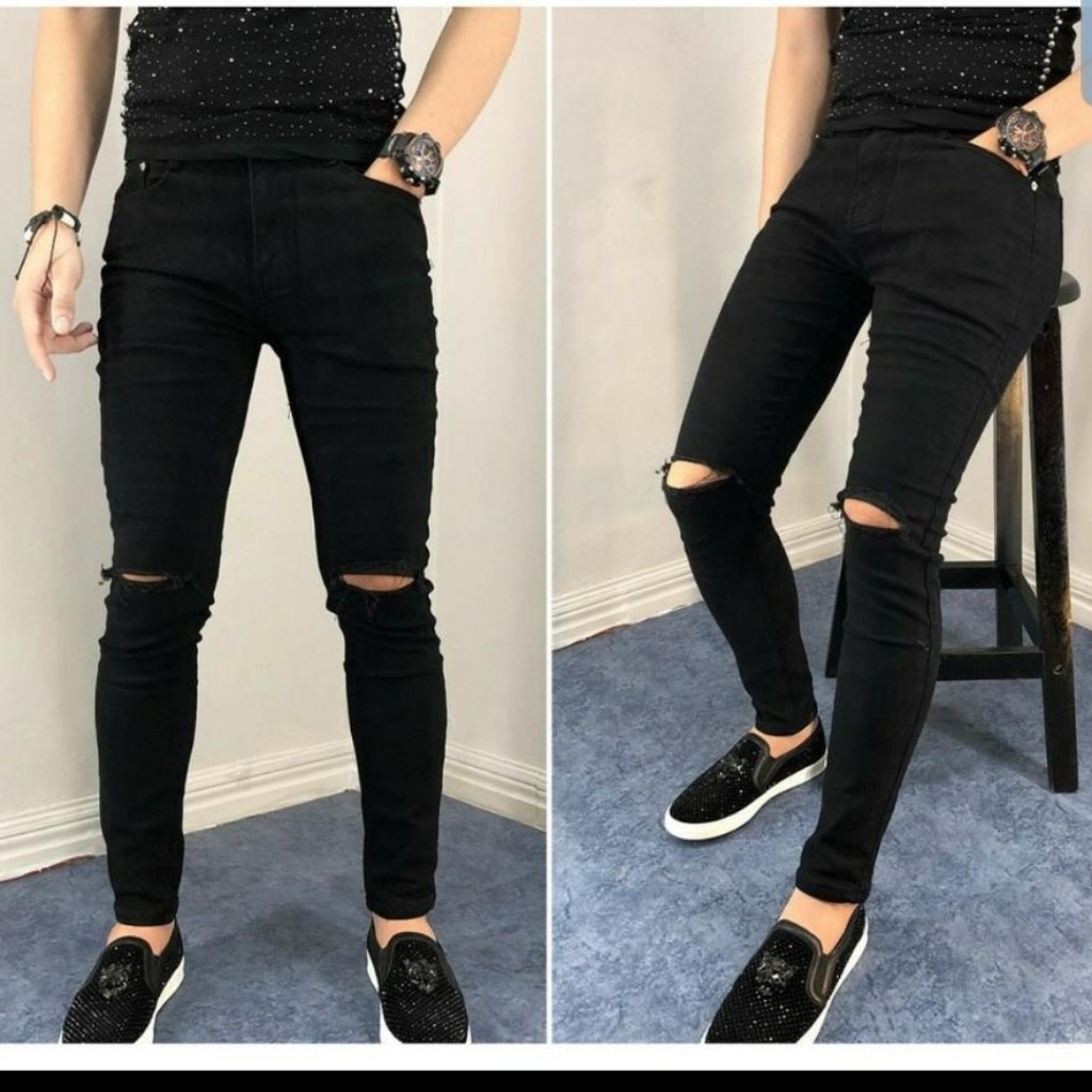 Quần Jean Nam Chất Bò AD50TG Đen Rách Gối Cao Cấp Phong Cách | BigBuy360 - bigbuy360.vn