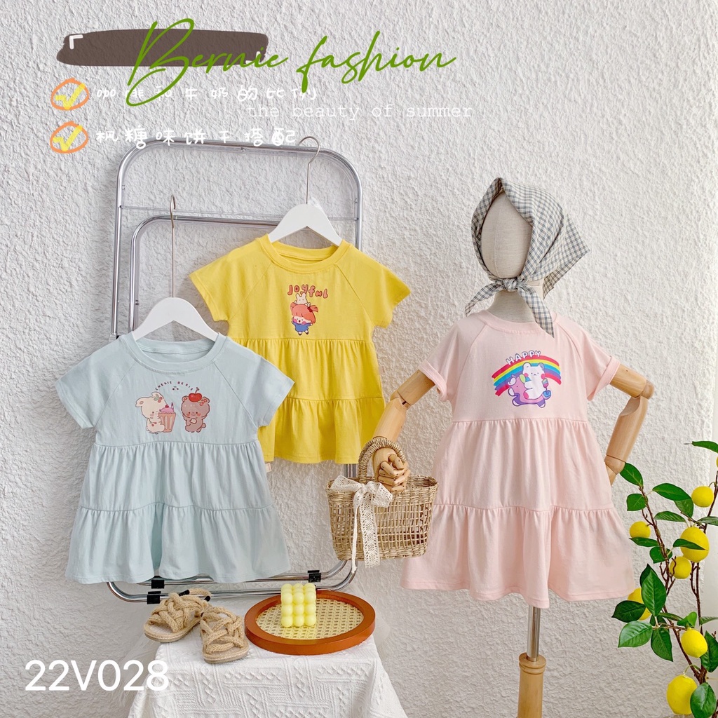 Váy cotton côc tay in họa tiết cho bé Bernie kid