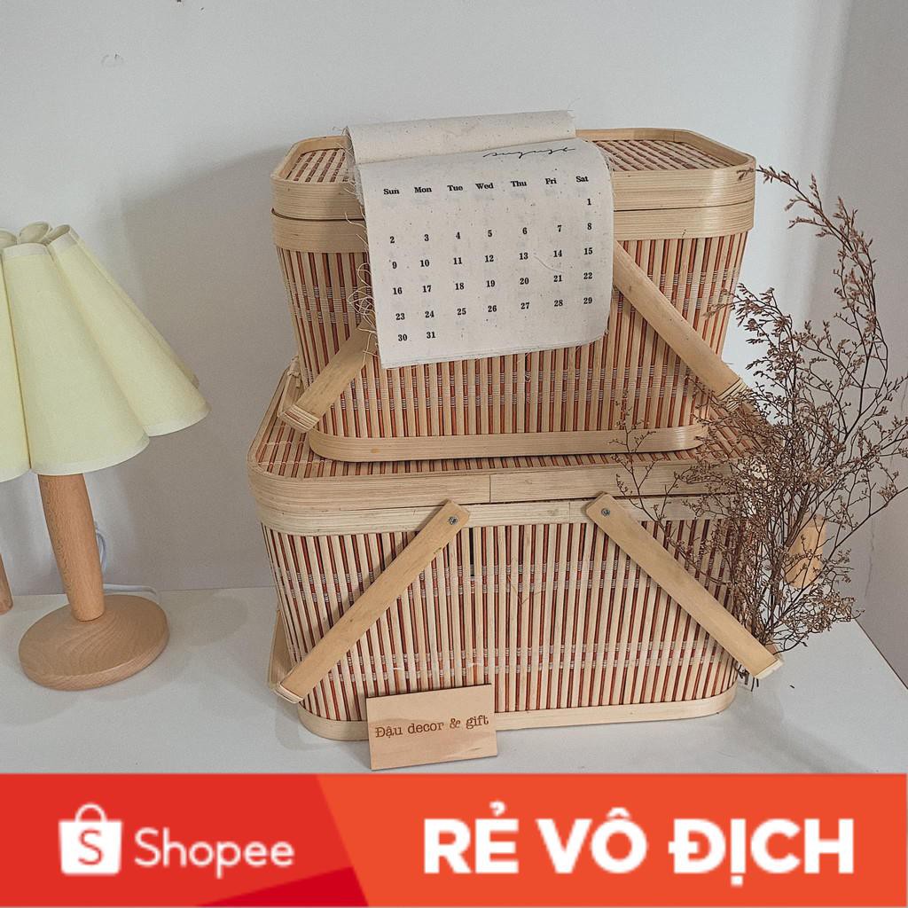 Bộ vali/ Valy giỏ mây tre tiện dụng - Bamboo basket storage, Kích thước lớn 36 x 26 x 39, 31 x 23 x 32 cm