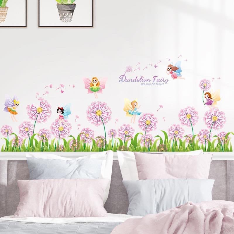 Decal dán chân tường mẫu Bồ công anh và nàng tiên ( 1m3 cao 45cm)