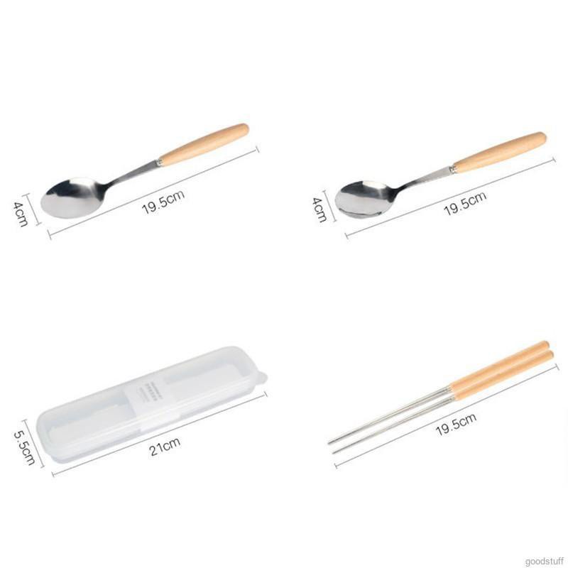 Bộ Muỗng Đũa Bằng Thép Không Gỉ Cán Gỗ Phong Cách Nhật Bản Tiện Dụng Mang Theo Du Lịch