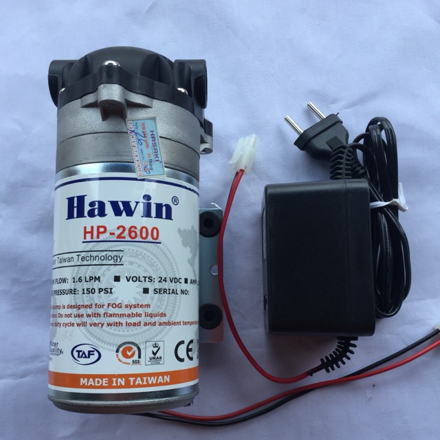 Bơm phun sương Đài Loan Hawin 2600 Kèm bộ nguồn 24V bảo hành 6 tháng