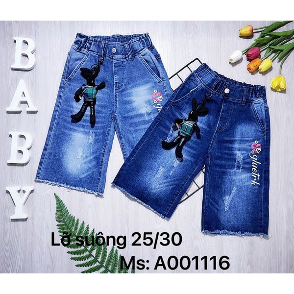 Quần áo bé gái, quần lửng ống suông cho bé gái bigsize 25-30KG chất jeans co giãn thoải mái