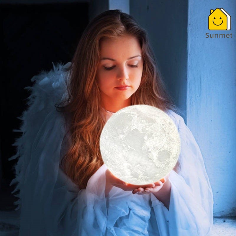 Đèn Ngủ Để Bàn Mặt Trăng Moon Light 3D 15Cm Màu Vàng Ấm Và Đa Sắc Thích Hợp Trang Trí Decor phòng ngủ