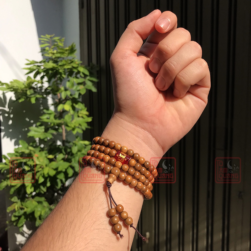 Vòng tay phong thủy 108 hạt gỗ bách mix charm lu thống theo mệnh nam nữ mùi thơm tự nhiên tài lộc may mắn