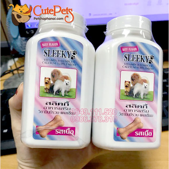 Viên Bổ xung Vitamin và canxi Sleeky lọ 140g Hàng thái - Vị Thịt Bò - CutePets Phụ kiện thú cưng Pet shop Hà Nội