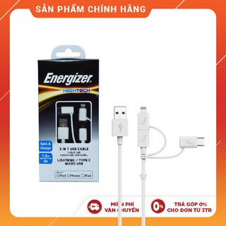 Cáp Energizer 3 trong 1 Lightning-Micro-Type C 1.2m (White) - C11UBX3CFWH4