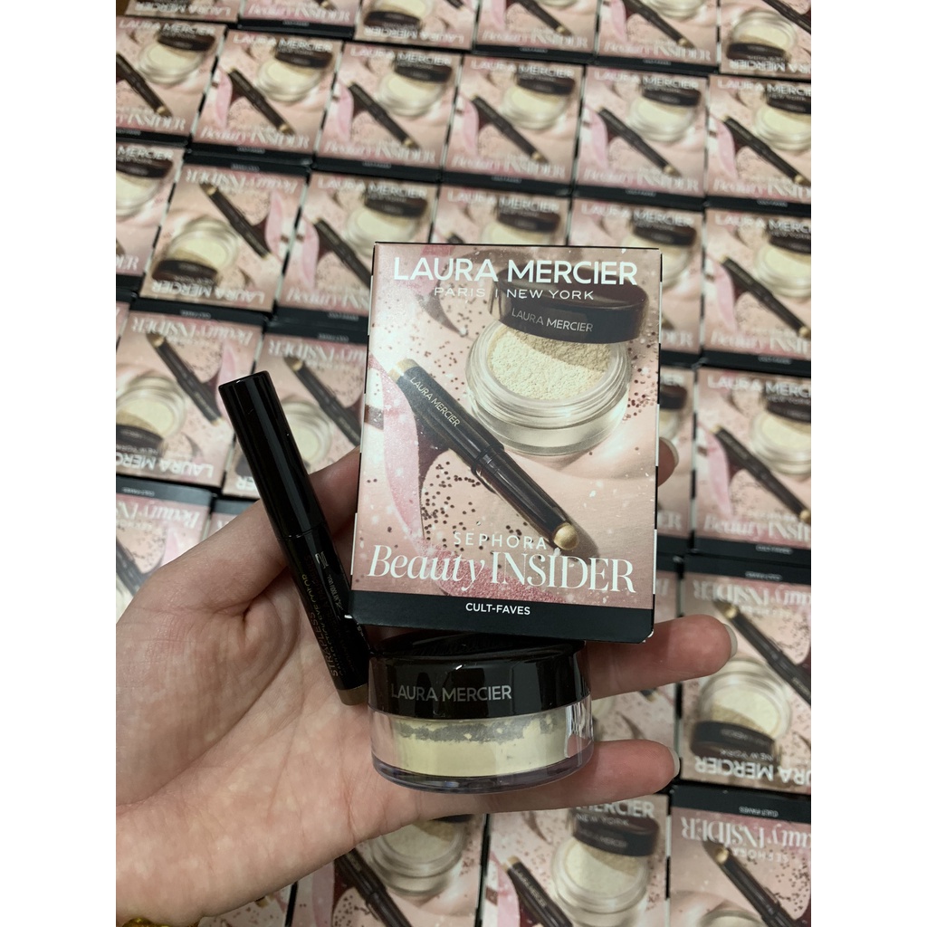 Mini _ Set Phấn Phủ Laura Mercier Translucent Loose Setting Powder kèm sáp nhũ kẻ mắt