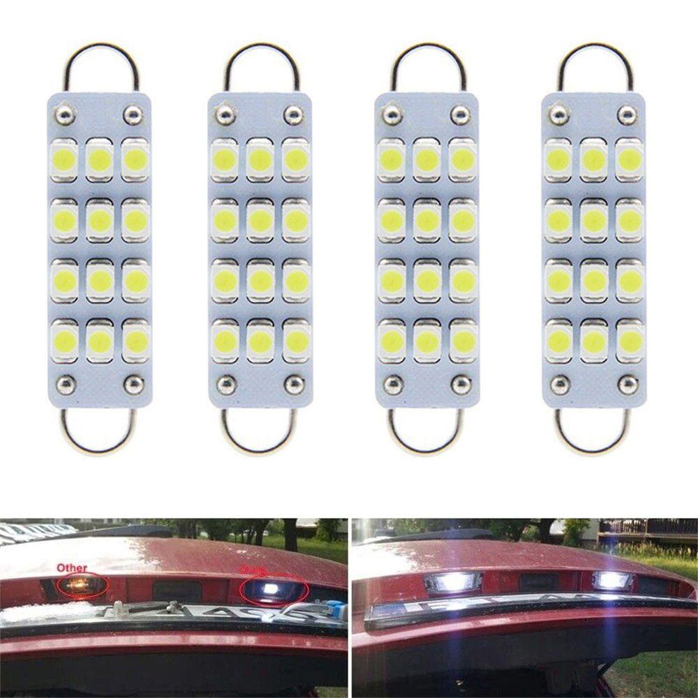 4 Bóng Đèn LED Xe Hơi Ánh Sáng Trắng 44MM 3528 12SMD 12SMD
