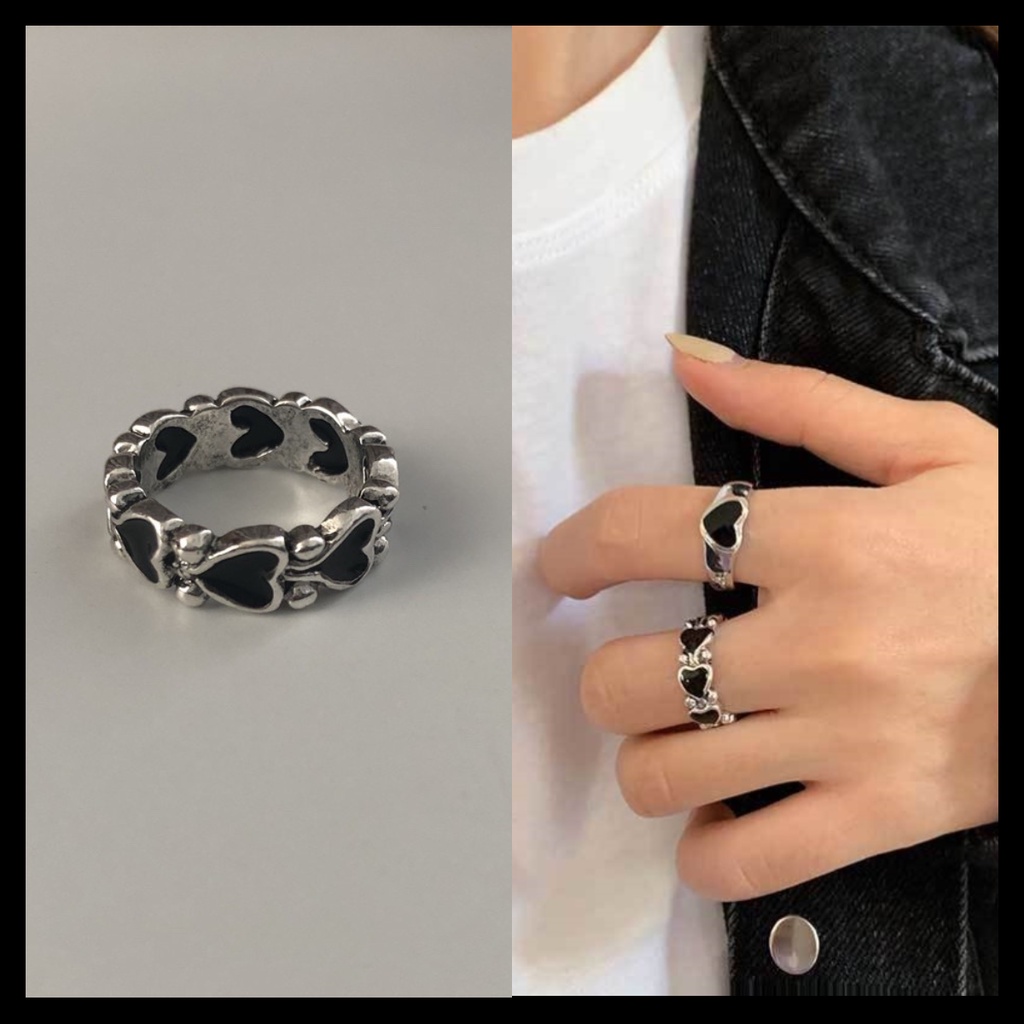 Nhẫn hình trái tim màu đen phong cách cổ điển thời trang sành điệu cho nữ