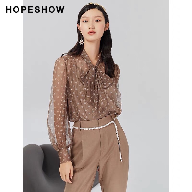 Set áo ren nâu chấm bi Hopeshow