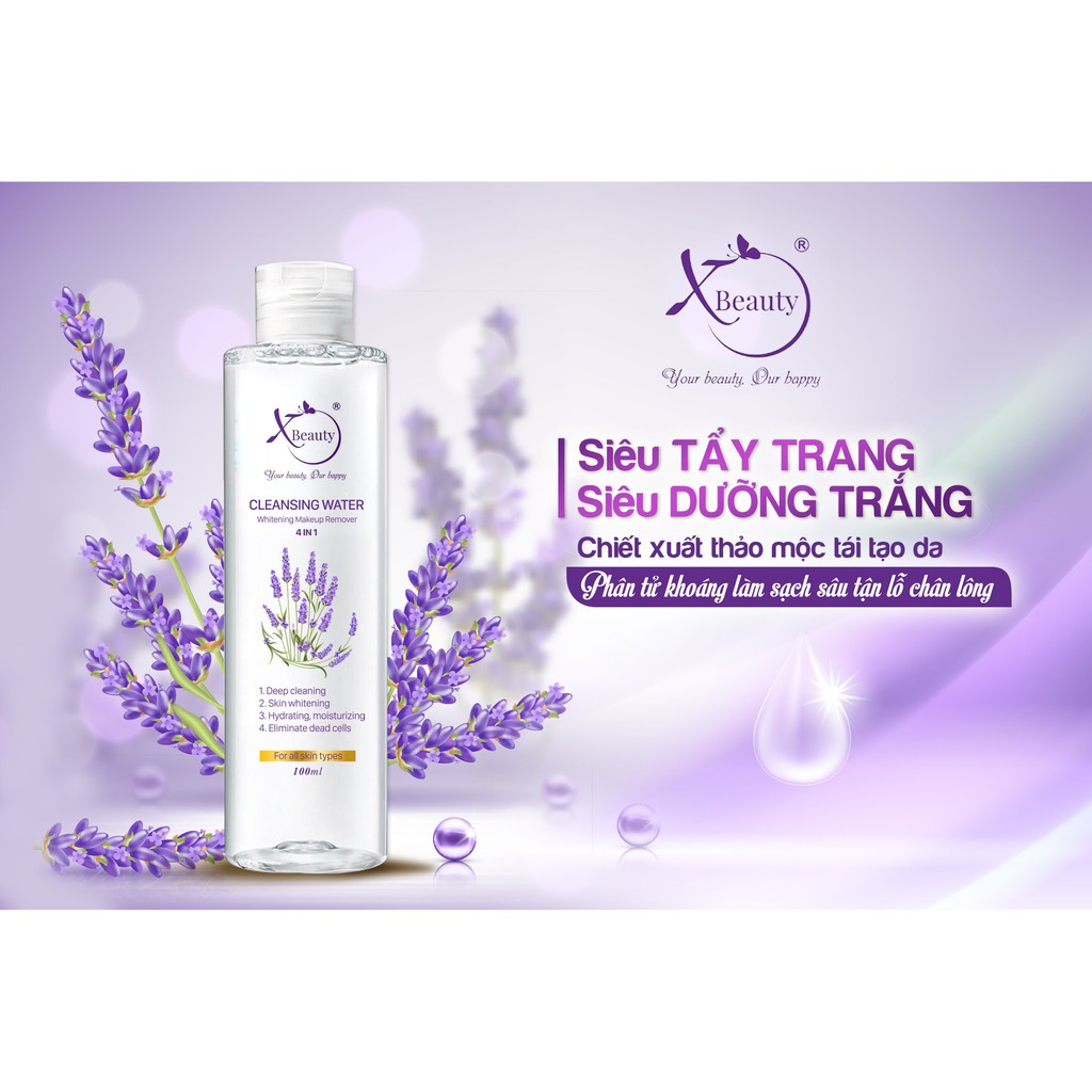 Nước tẩy trang XBeauty dưỡng trắng ngừa mụn cho mọi loại da XBEAUTY CLEANSING WATER 4 in 1 (100ML/300ML). Micellar Water