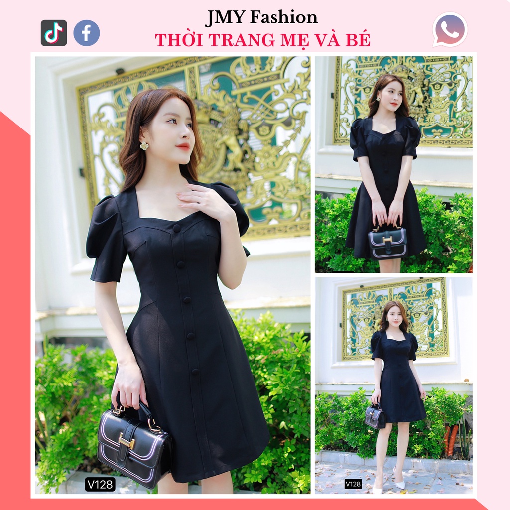 Váy đen dáng chữ A thiết kế tay phồng công sở - (MC) Modish and Chic