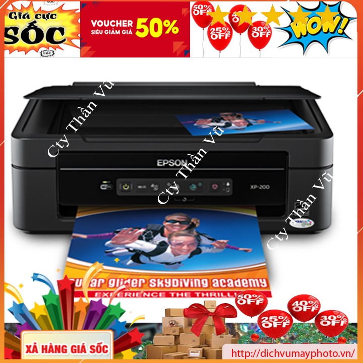 Máy in phun màu Epson XP-200 hàng mới 100% đa năng in wifi Scan copy bảo hành NOVADO