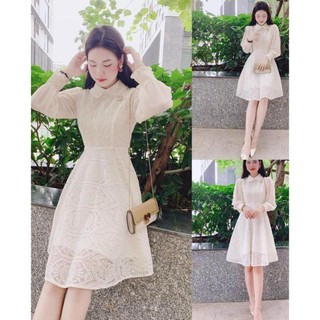 [CÓ ẢNH THẬT] ĐẦM REN TAY DÀI CỔ SEN
