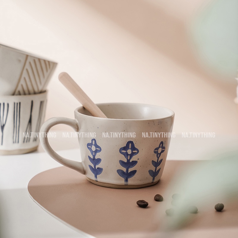 Ly sứ cao cấp, cốc sứ có quai phong cách Retro Vintage NA0059