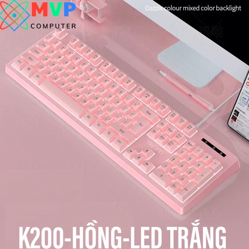 Bàn Phím Gaming Máy Tính Laptop YINDIAO K200 Giả Cơ LED RGB 2 Chế Độ Sáng Xuyên Chữ Nhiều Màu Trắng Đen Hồng Xanh