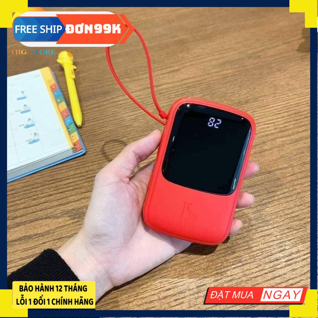 Pin dự phòng Baseus Q Pow Digital Display 10.000mAh(3A/ 15W) kèm cáp sạc iphone Rẻ nhất shopee 2020