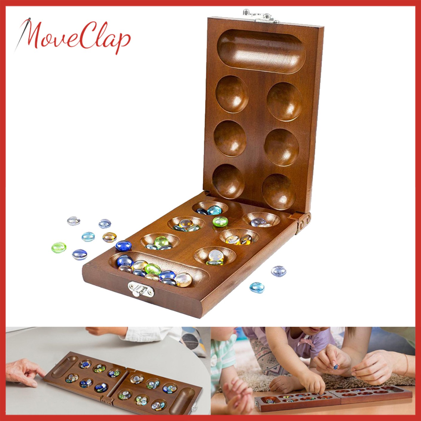 Bộ Trò Chơi Mancala Chiến Lược Bằng Gỗ Cho Trẻ Em Và Người Lớn