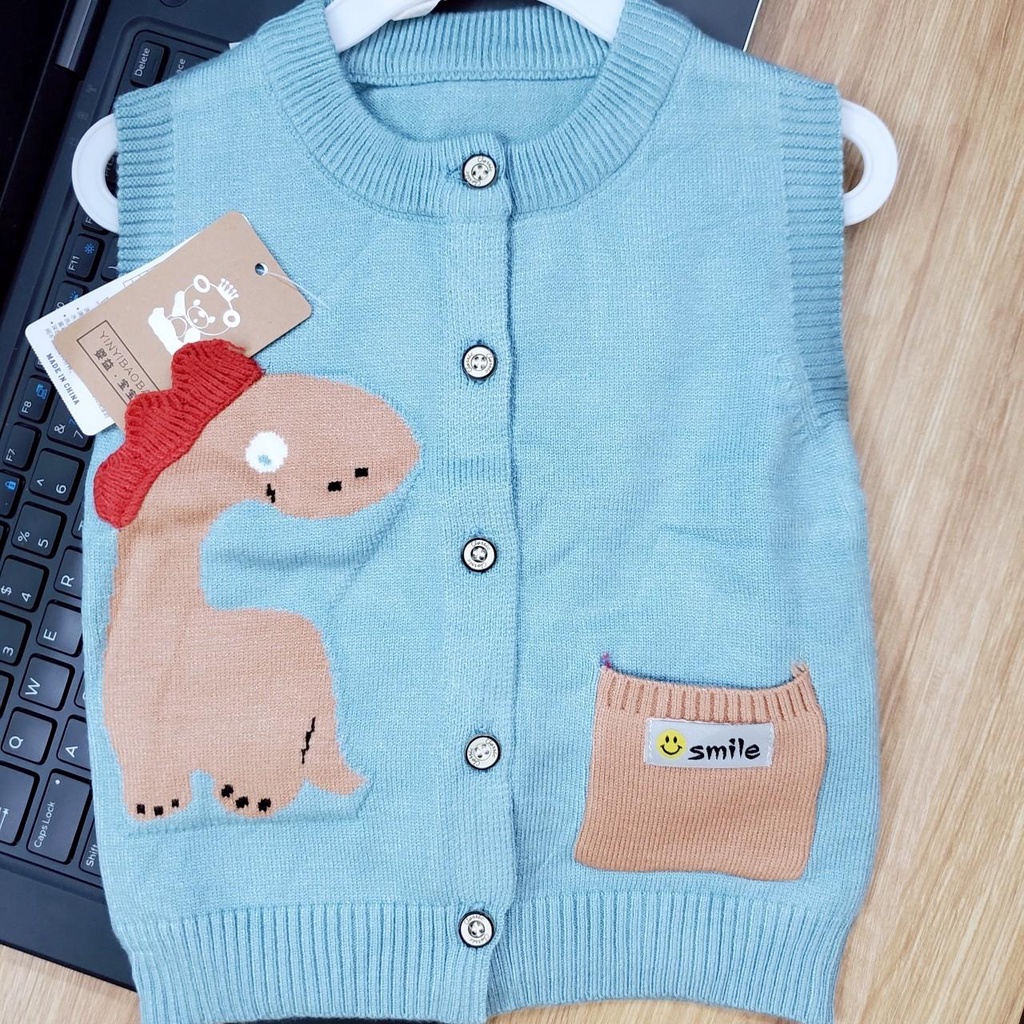 5651 Áo gile len khủng long phối túi hàng quảng châu loại 1 cho bé (7-13kg)